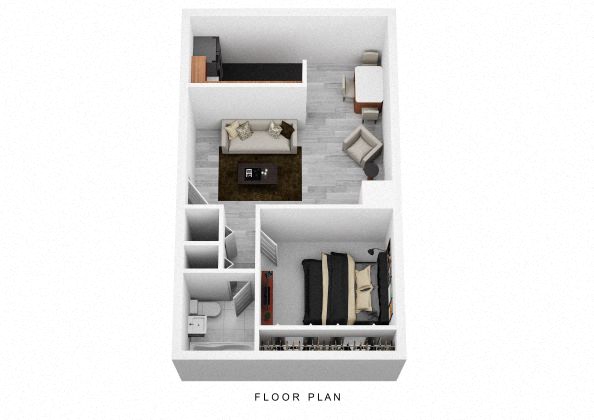 Floor plan for 1 bed, 1 bath, 600 sqft